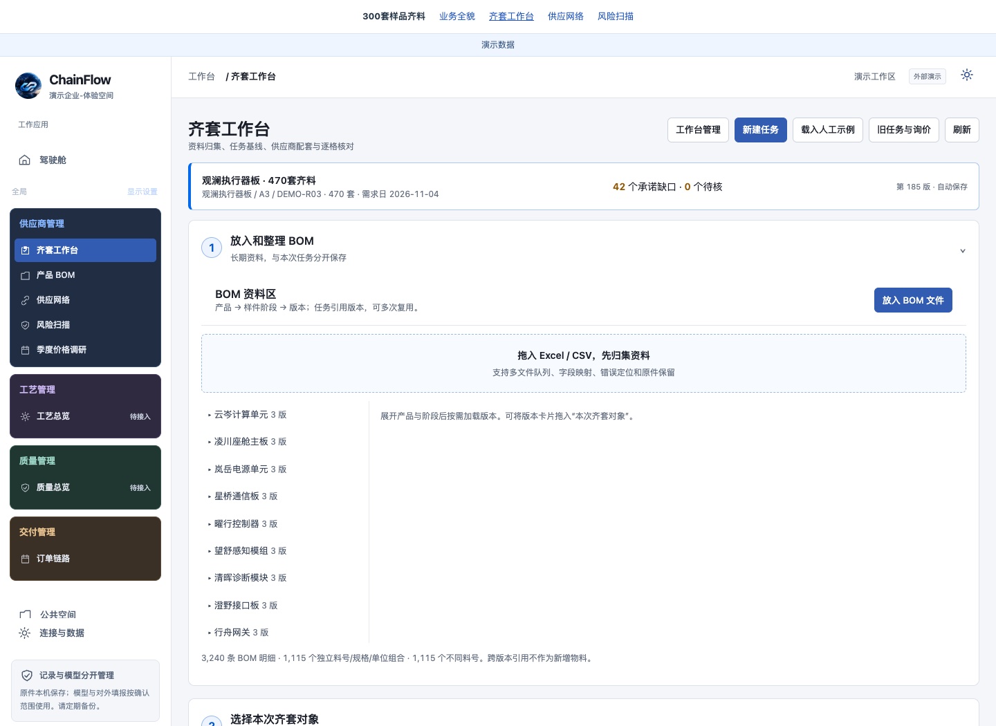 ChainFlow 齐套工作台实际演示界面